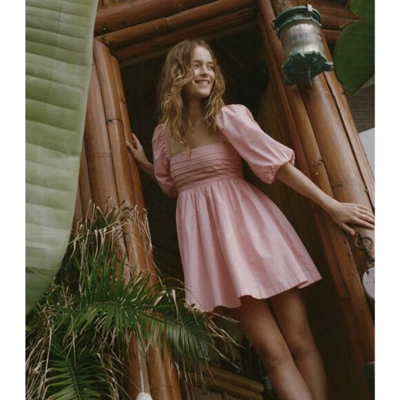 Abercrombie & Fitch Pink Puff Sleeve Babydoll Mini Dress Large Petite Romantic - Picture 1 of 14